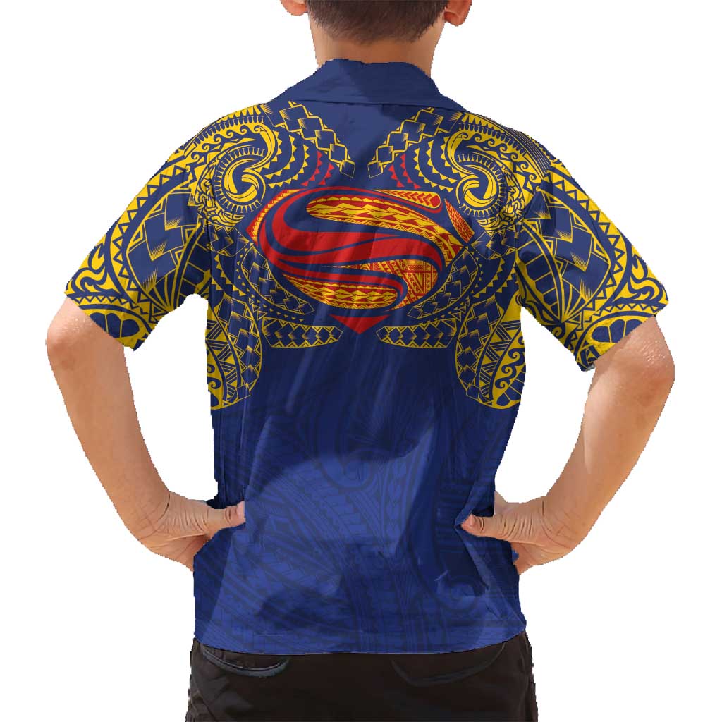 Super Samoan Traditional Tribal Art Tattoos Family Matching Puletasi and Hawaiian Shirt Blue Color LT03 - Polynesian Pride