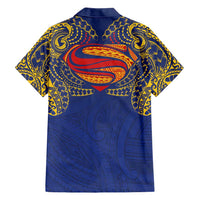 Super Samoan Traditional Tribal Art Tattoos Family Matching Short Sleeve Bodycon Dress and Hawaiian Shirt Blue Color LT03 - Polynesian Pride