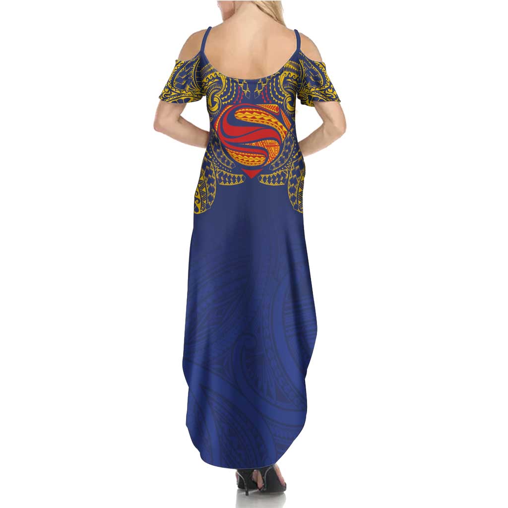 Super Samoan Traditional Tribal Art Tattoos Family Matching Summer Maxi Dress and Hawaiian Shirt Blue Color LT03 - Polynesian Pride