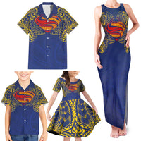 Super Samoan Traditional Tribal Art Tattoos Family Matching Tank Maxi Dress and Hawaiian Shirt Blue Color LT03 - Polynesian Pride
