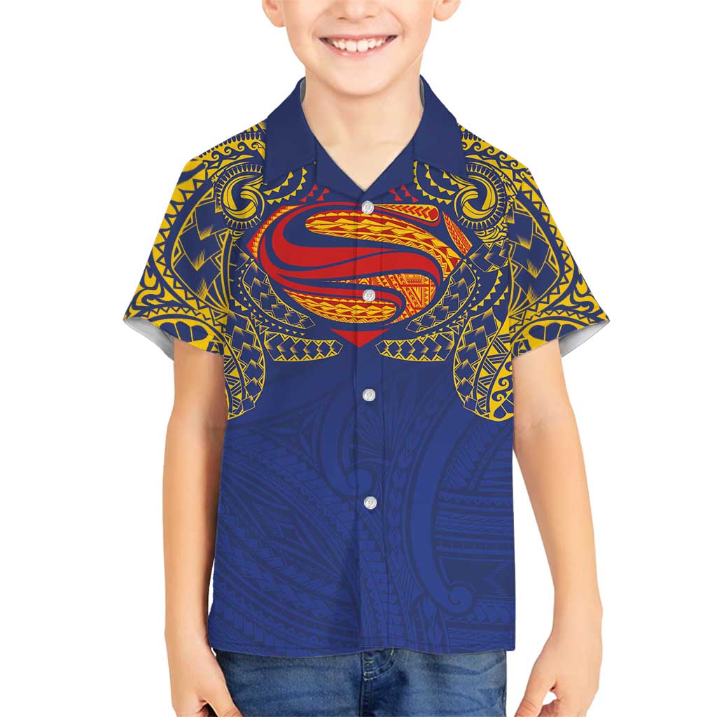 Super Samoan Traditional Tribal Art Tattoos Family Matching Tank Maxi Dress and Hawaiian Shirt Blue Color LT03 Son's Shirt Blue - Polynesian Pride