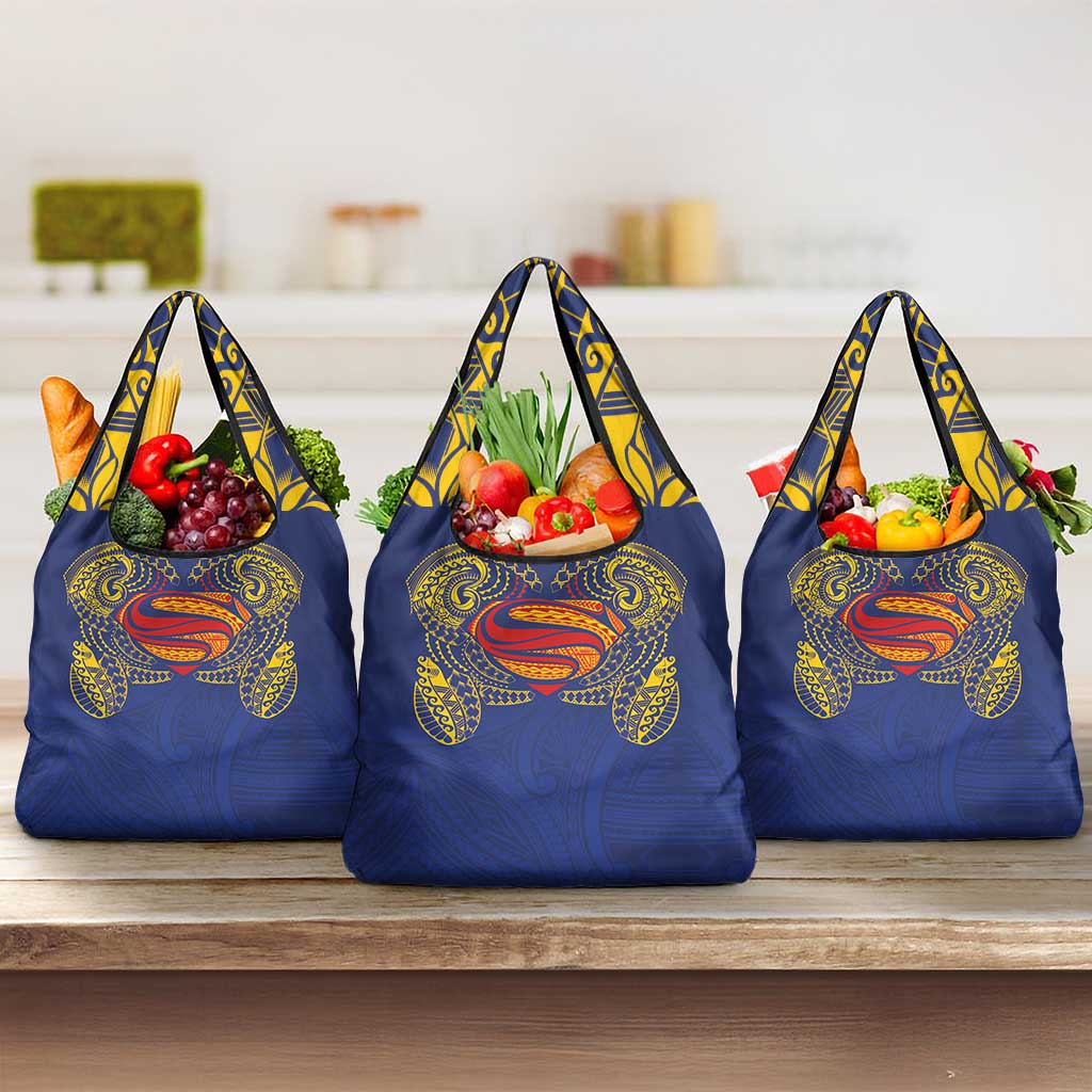 Super Samoan Traditional Tribal Art Tattoos Grocery Bag Blue Color LT03 3-pack One Size Blue - Polynesian Pride