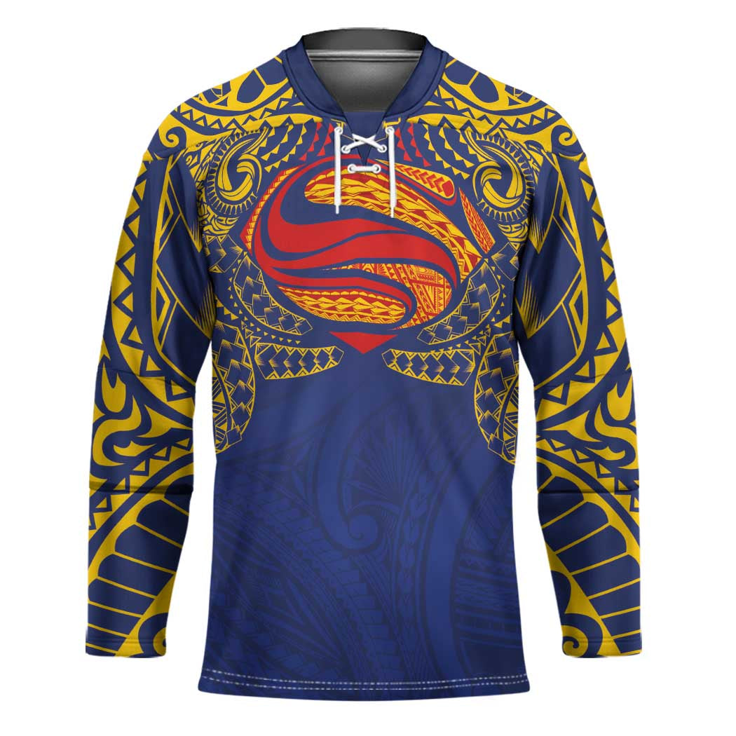Super Samoan Traditional Tribal Art Tattoos Hockey Jersey Blue Color LT03 Unisex Blue - Polynesian Pride