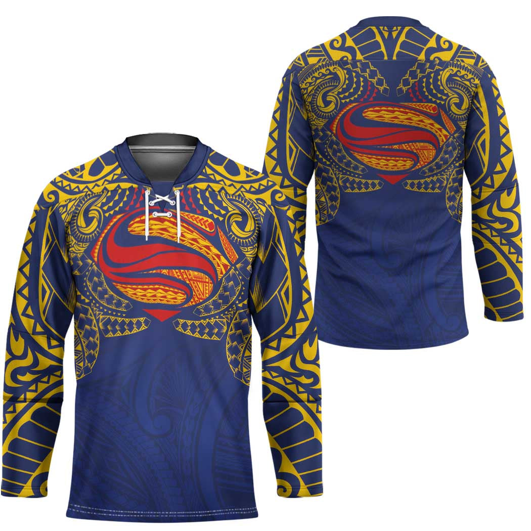 Super Samoan Traditional Tribal Art Tattoos Hockey Jersey Blue Color LT03 - Polynesian Pride