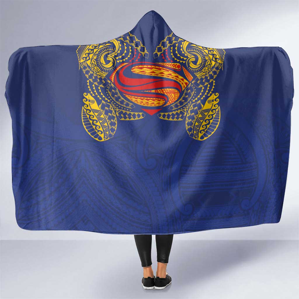 Super Samoan Traditional Tribal Art Tattoos Hooded Blanket Blue Color - Polynesian Pride