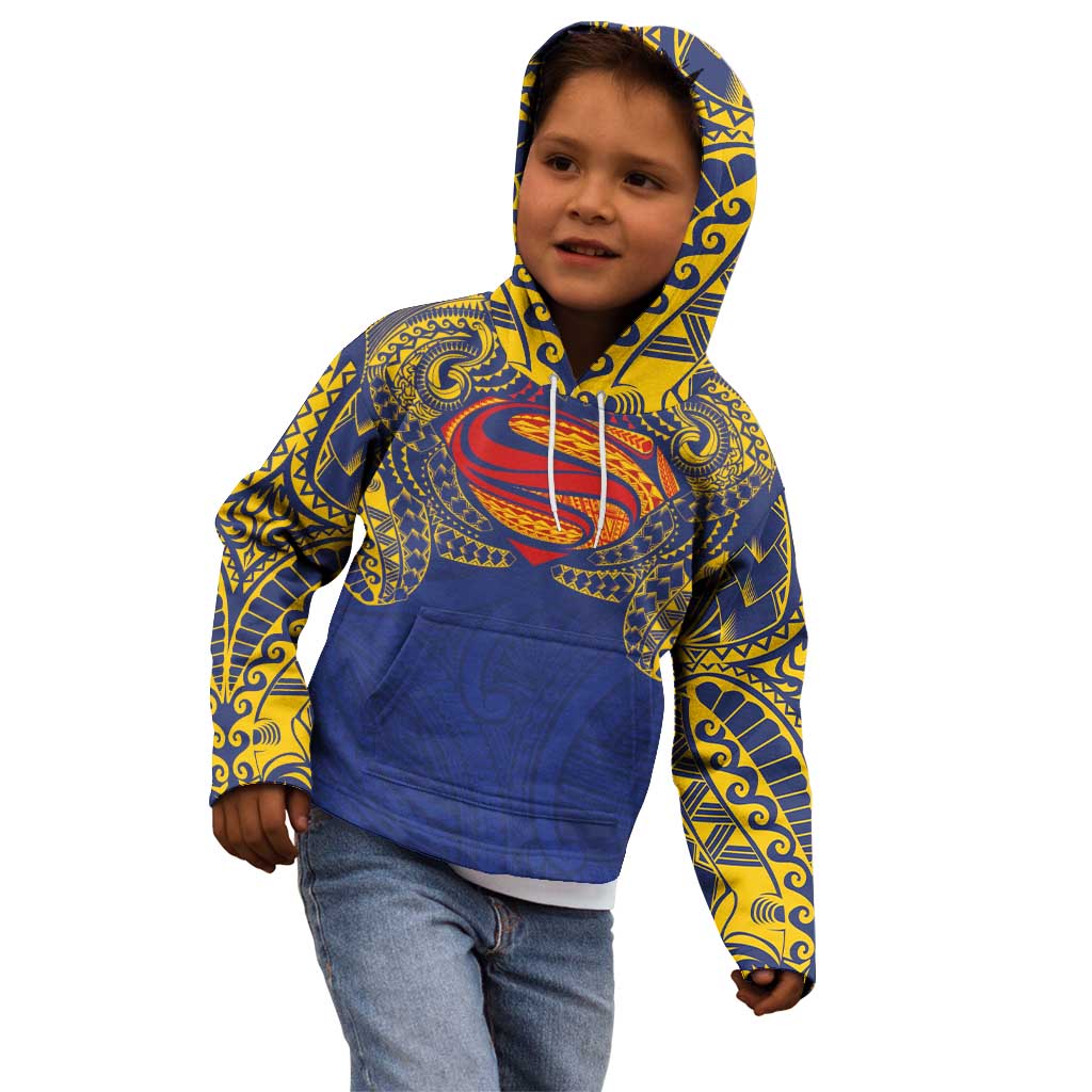Super Samoan Traditional Tribal Art Tattoos Kid Hoodie Blue Color - Polynesian Pride