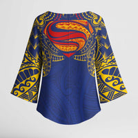 Super Samoan Traditional Tribal Art Tattoos Kimono Sleeve Blouse Blue Color LT03 - Polynesian Pride