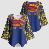 Super Samoan Traditional Tribal Art Tattoos Kimono Sleeve Blouse Blue Color LT03 - Polynesian Pride
