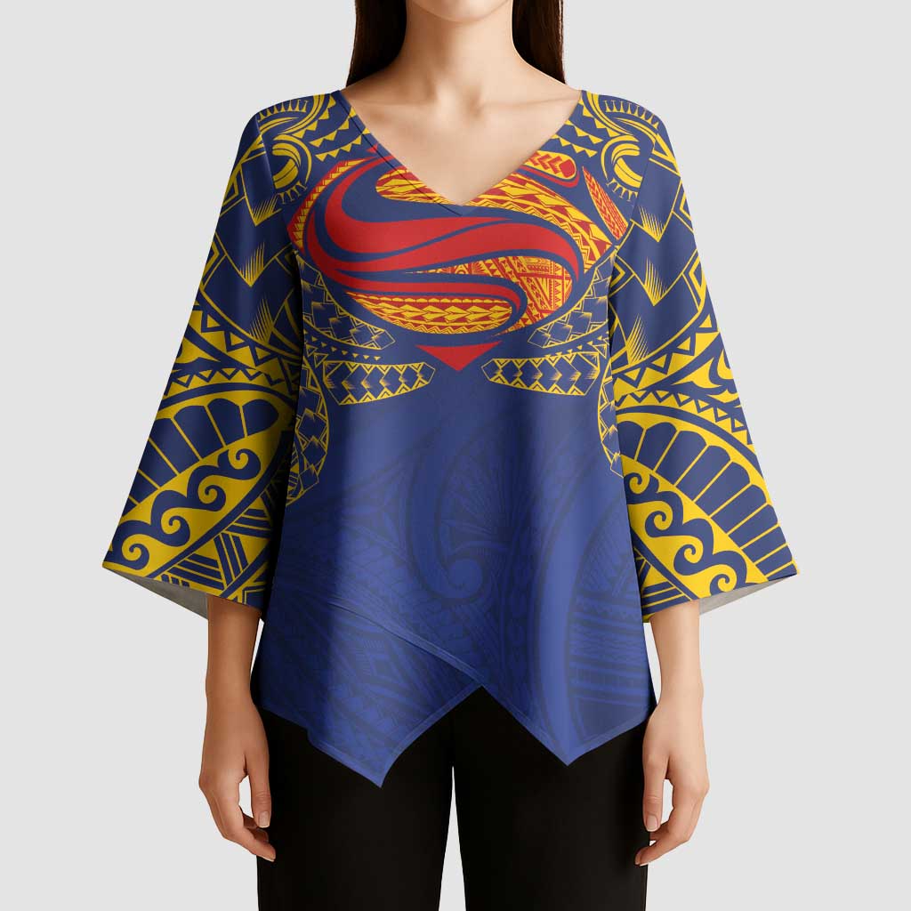 Super Samoan Traditional Tribal Art Tattoos Kimono Sleeve Blouse Blue Color LT03 - Polynesian Pride