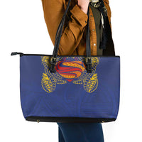Super Samoan Traditional Tribal Art Tattoos Leather Tote Bag Blue Color - Polynesian Pride