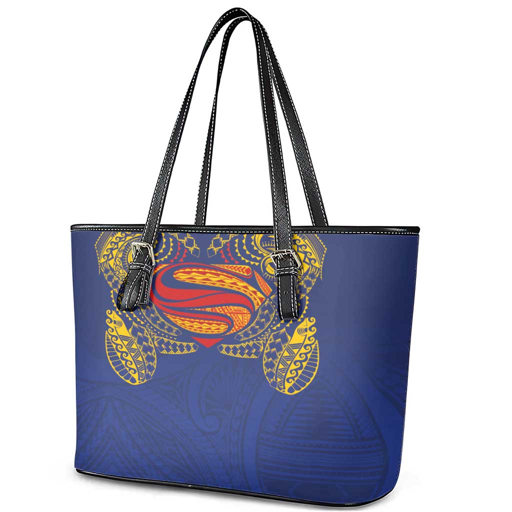 Super Samoan Traditional Tribal Art Tattoos Leather Tote Bag Blue Color - Polynesian Pride