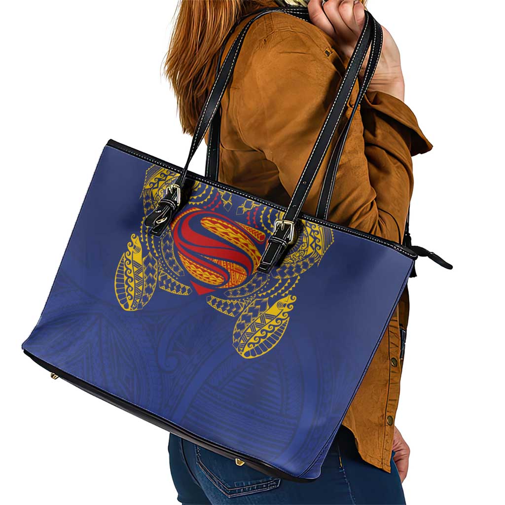 Super Samoan Traditional Tribal Art Tattoos Leather Tote Bag Blue Color - Polynesian Pride