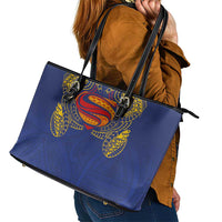 Super Samoan Traditional Tribal Art Tattoos Leather Tote Bag Blue Color - Polynesian Pride