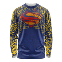 Super Samoan Traditional Tribal Art Tattoos Long Sleeve Shirt Blue Color LT03 Unisex Blue - Polynesian Pride
