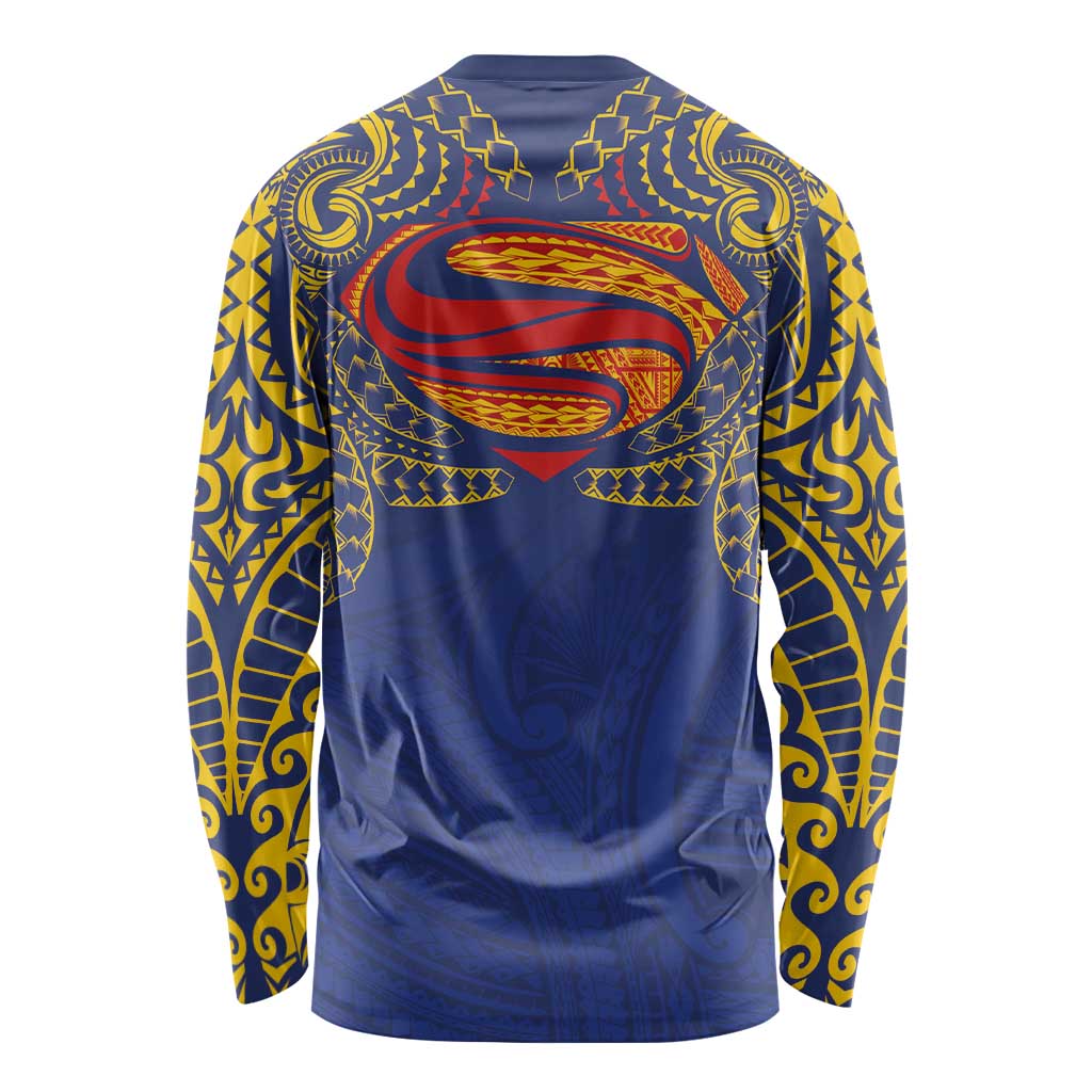 Super Samoan Traditional Tribal Art Tattoos Long Sleeve Shirt Blue Color LT03 - Polynesian Pride