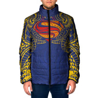 Super Samoan Traditional Tribal Art Tattoos Padded Jacket Blue Color LT03 Men Blue - Polynesian Pride