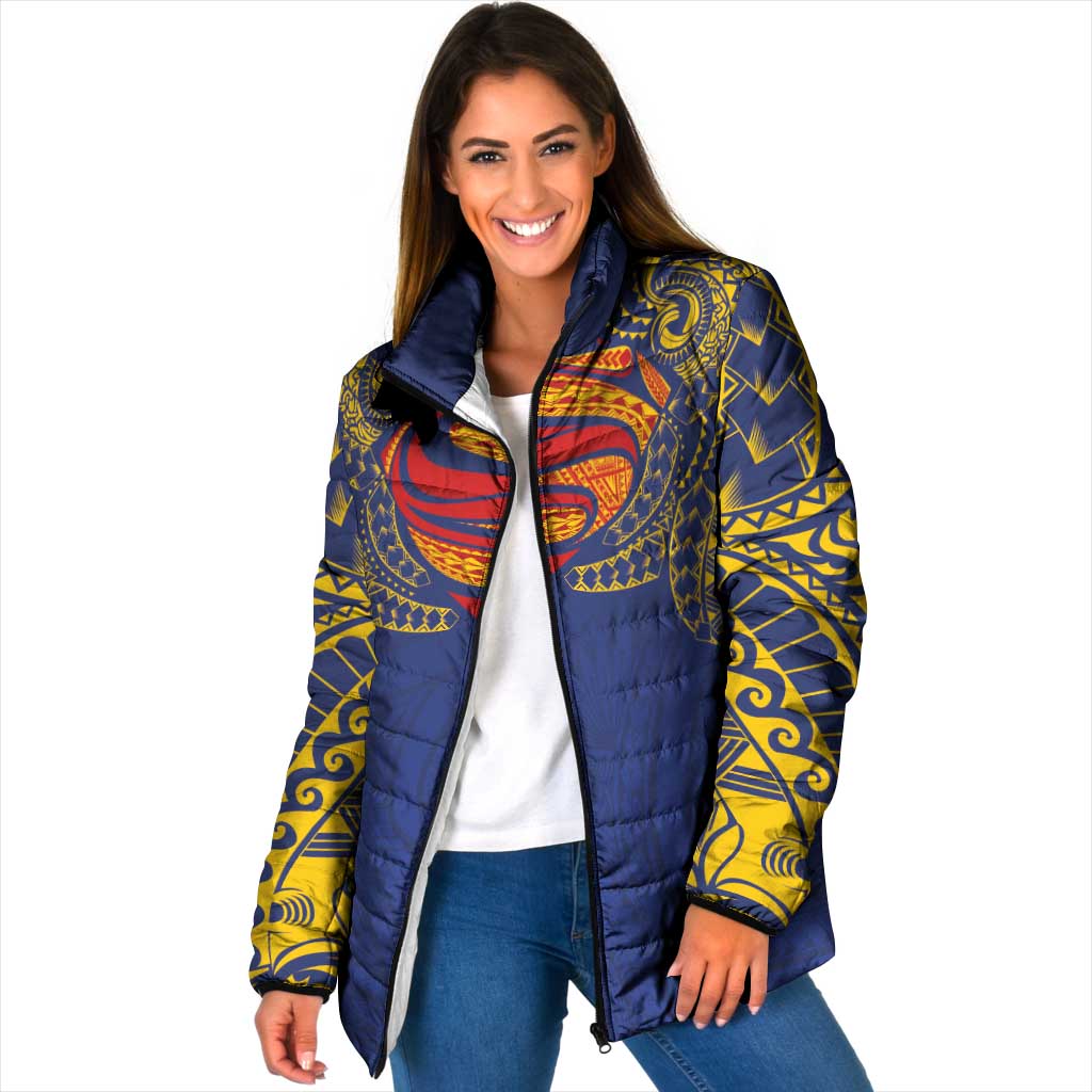 Super Samoan Traditional Tribal Art Tattoos Padded Jacket Blue Color LT03 Women Blue - Polynesian Pride