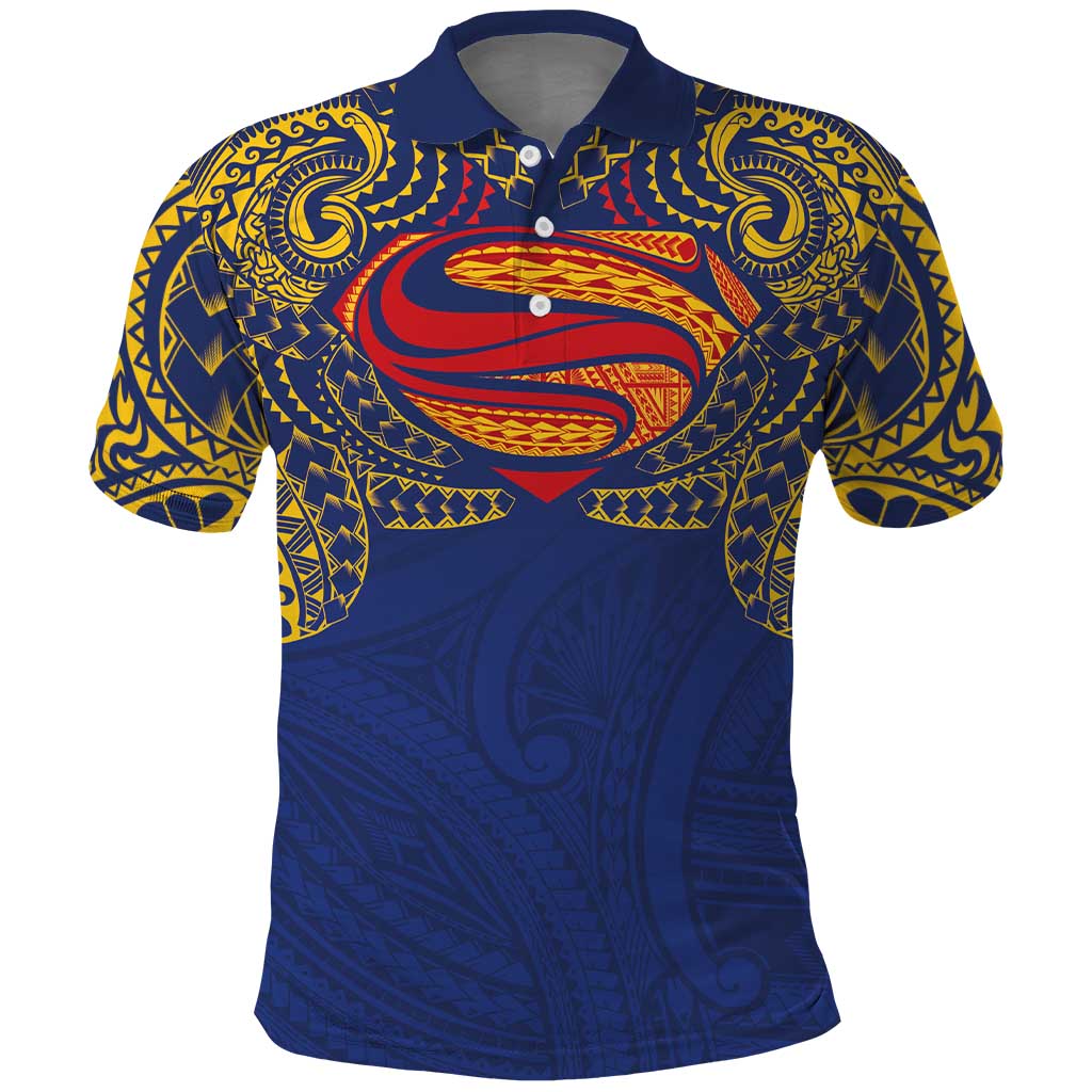 Super Samoan Traditional Tribal Art Tattoos Polo Shirt Blue Color - Polynesian Pride