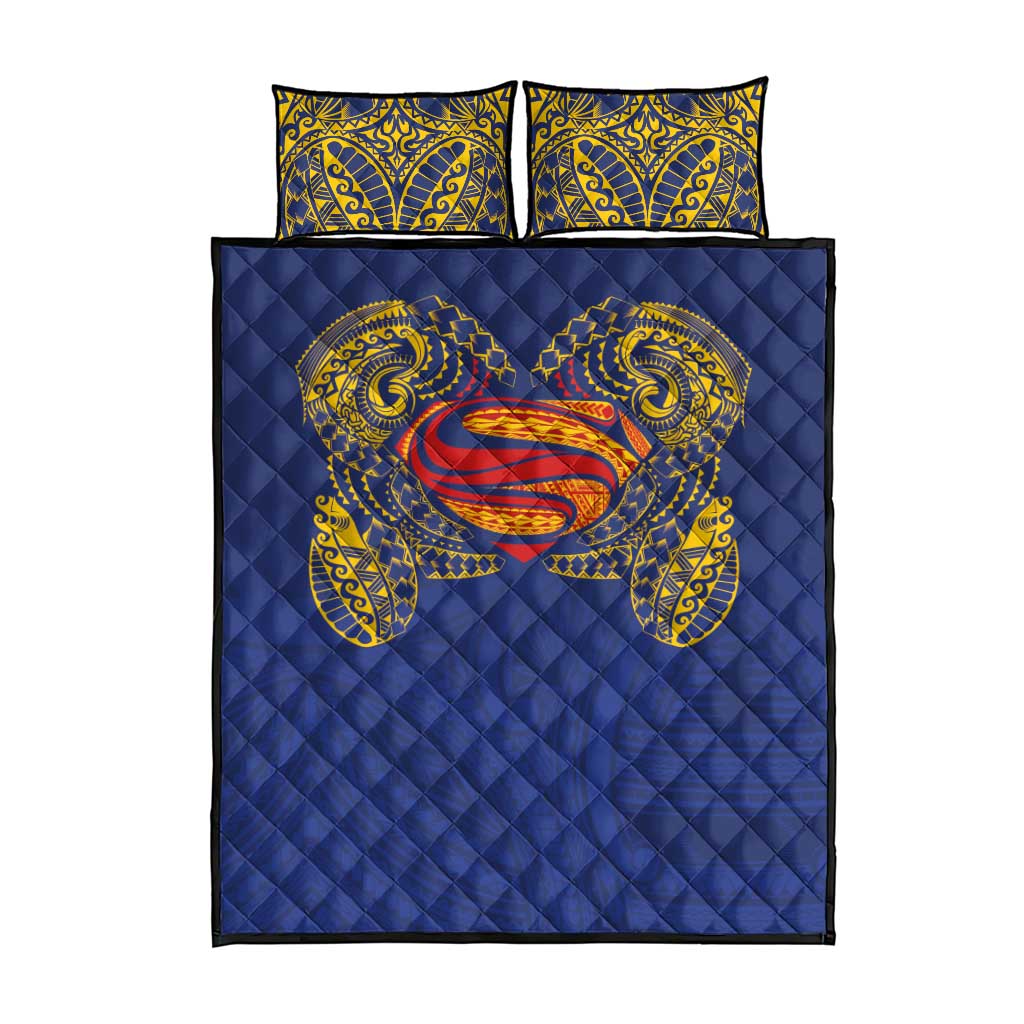 Super Samoan Traditional Tribal Art Tattoos Quilt Bed Set Blue Color - Polynesian Pride