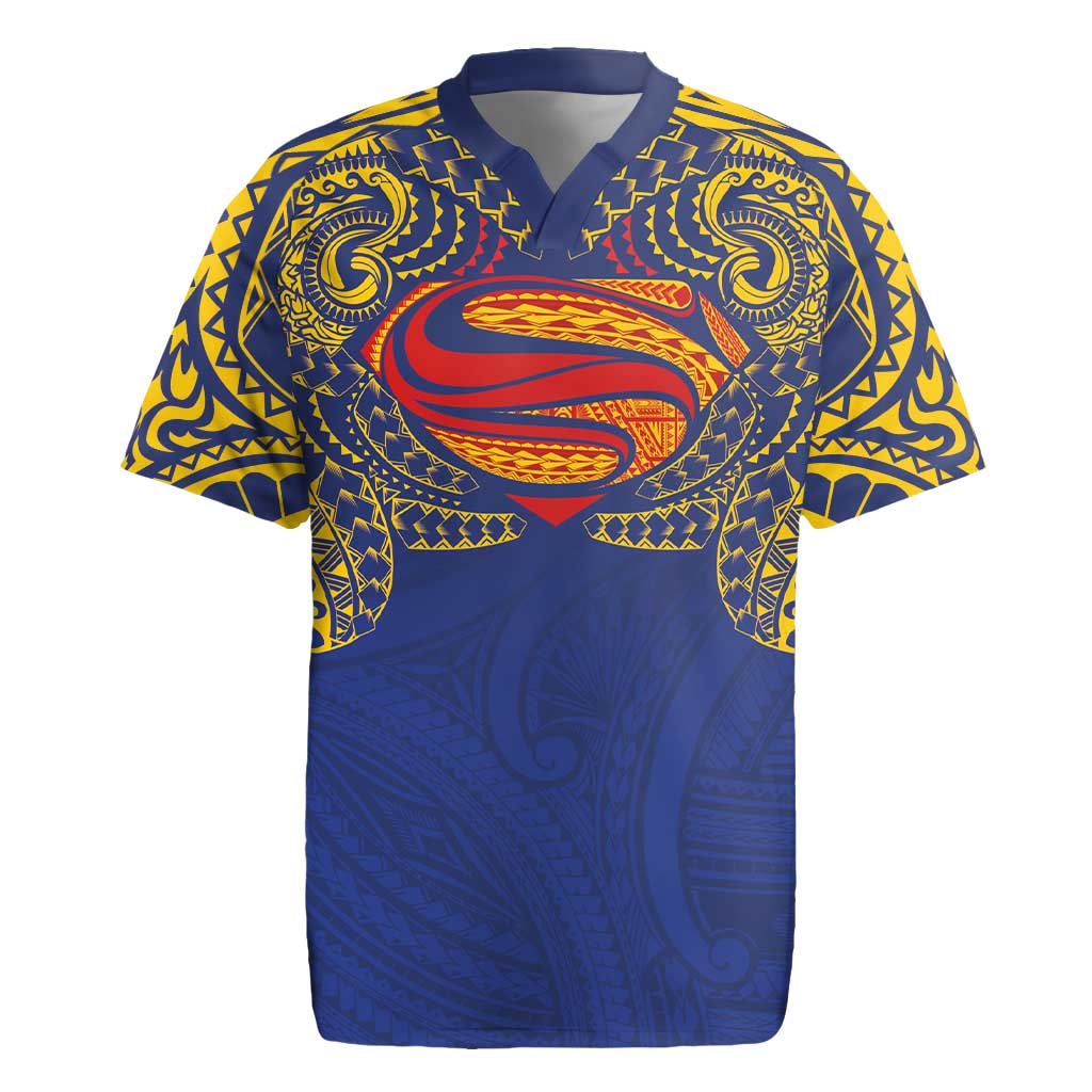 Super Samoan Traditional Tribal Art Tattoos Rugby Jersey Blue Color - Polynesian Pride