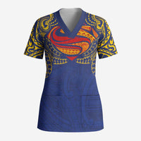 Super Samoan Traditional Tribal Art Tattoos Scrub Top Blue Color LT03 Adult Blue - Polynesian Pride