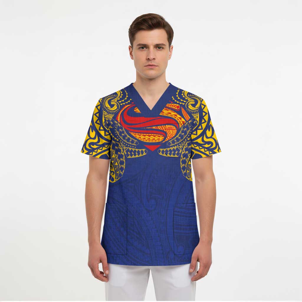 Super Samoan Traditional Tribal Art Tattoos Scrub Top Blue Color LT03 - Polynesian Pride