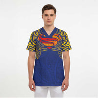 Super Samoan Traditional Tribal Art Tattoos Scrub Top Blue Color LT03 - Polynesian Pride