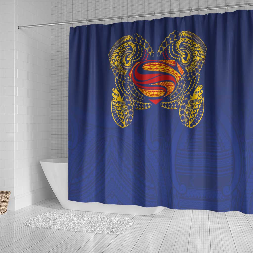 Super Samoan Traditional Tribal Art Tattoos Shower Curtain Blue Color - Polynesian Pride