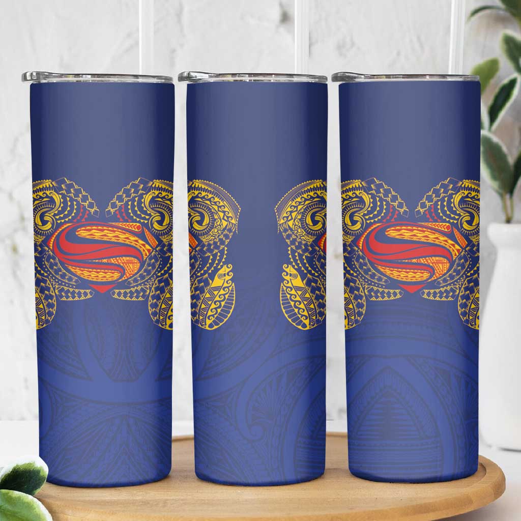 Super Samoan Traditional Tribal Art Tattoos Skinny Tumbler Blue Color - Polynesian Pride