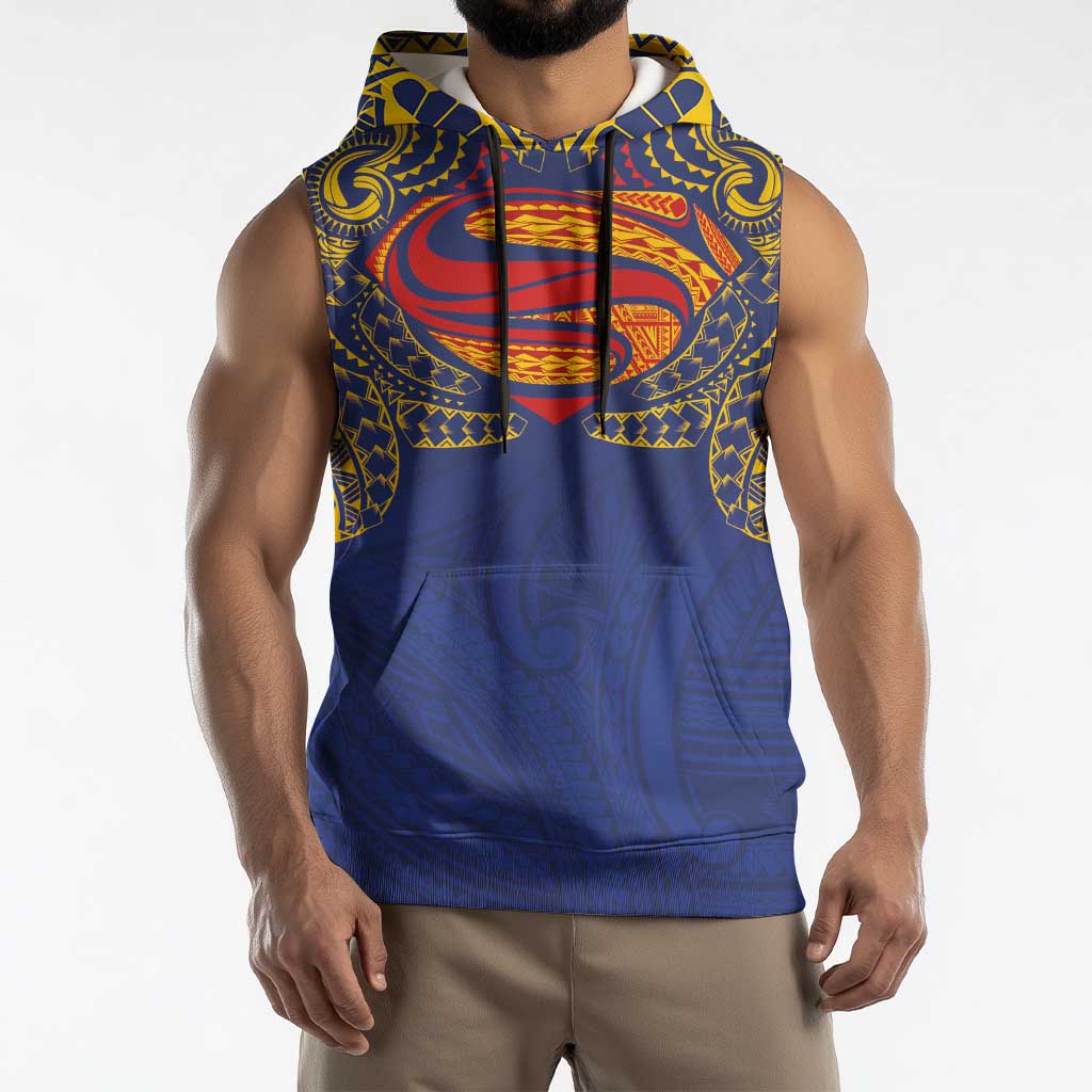 Super Samoan Traditional Tribal Art Tattoos Sleeveless Hoodie Blue Color LT03 - Polynesian Pride