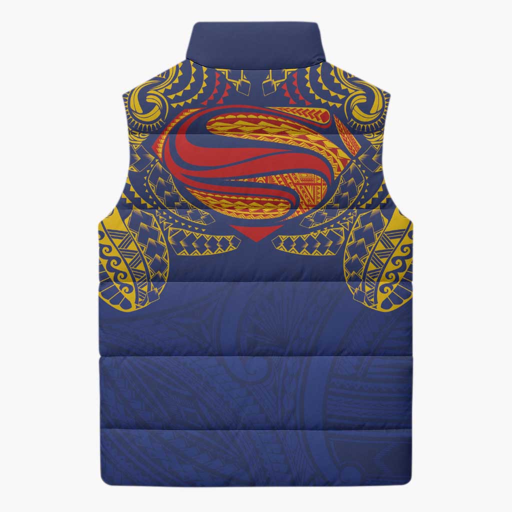 Super Samoan Traditional Tribal Art Tattoos Sleeveless Puffer Jacket Blue Color LT03 - Polynesian Pride