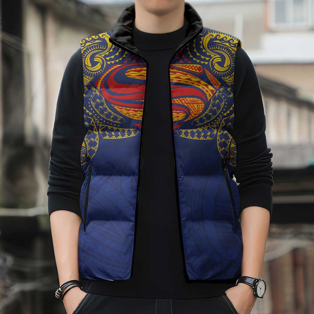 Super Samoan Traditional Tribal Art Tattoos Sleeveless Puffer Jacket Blue Color LT03 - Polynesian Pride
