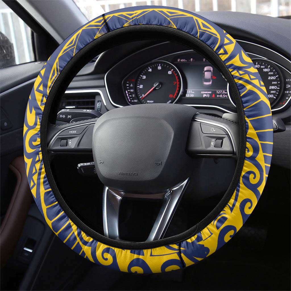 Super Samoan Traditional Tribal Art Tattoos Steering Wheel Cover Blue Color LT03 - Polynesian Pride