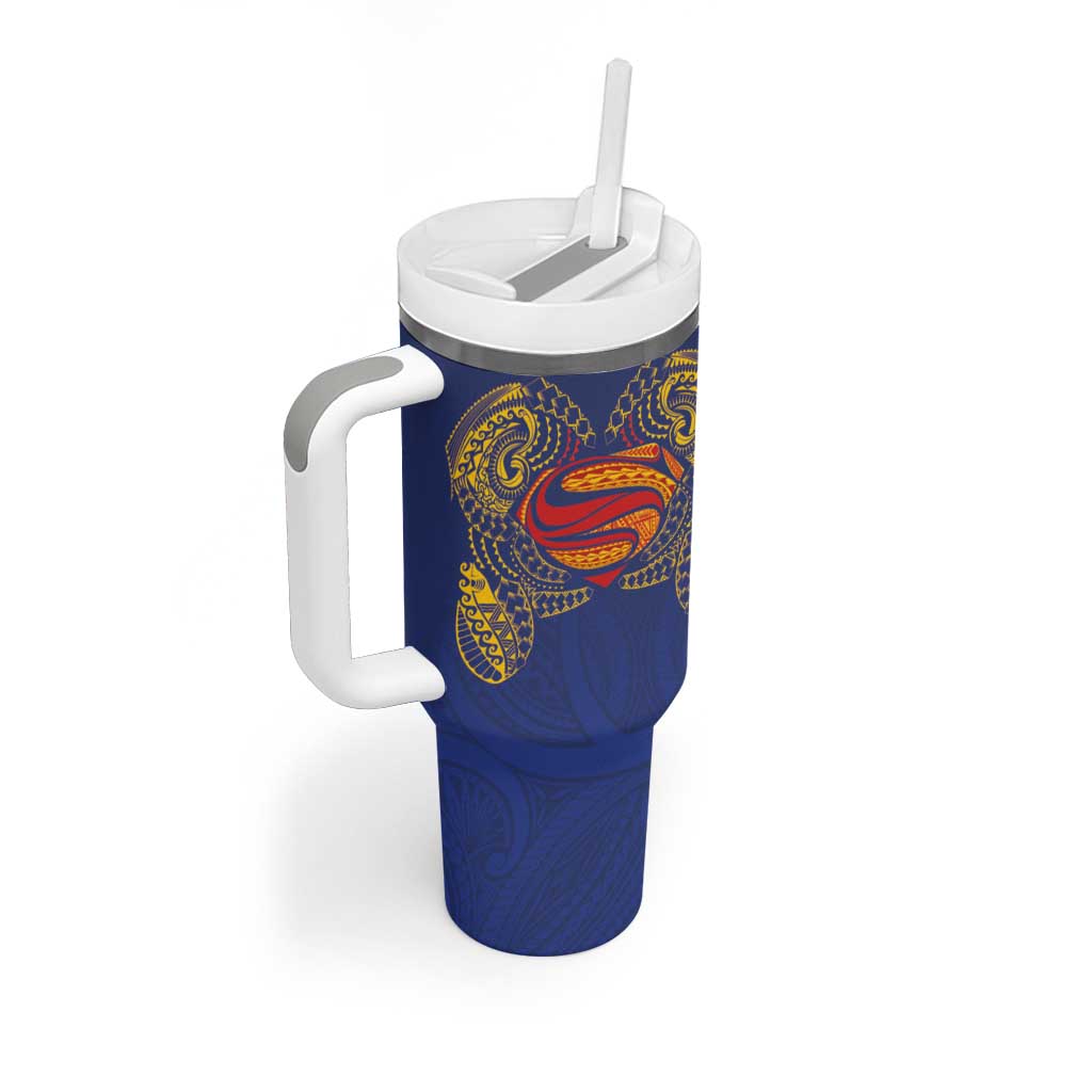 Super Samoan Traditional Tribal Art Tattoos Tumbler With Handle Blue Color - Polynesian Pride