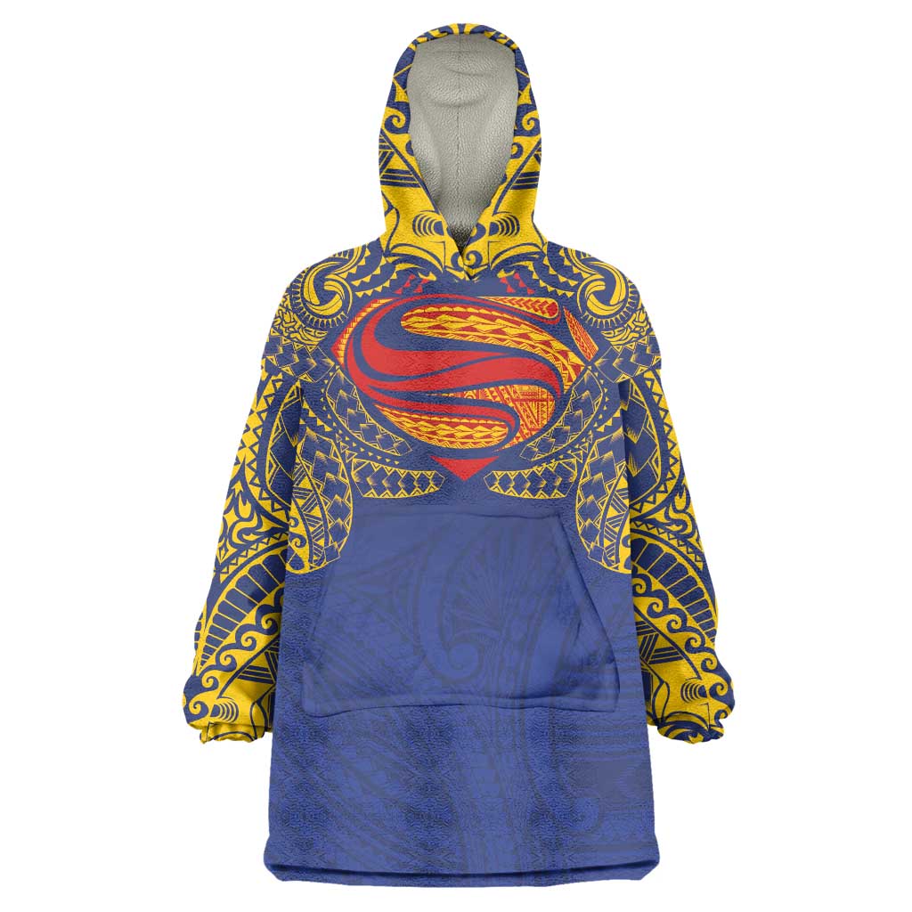 Super Samoan Traditional Tribal Art Tattoos Wearable Blanket Hoodie Blue Color LT03 One Size Blue - Polynesian Pride