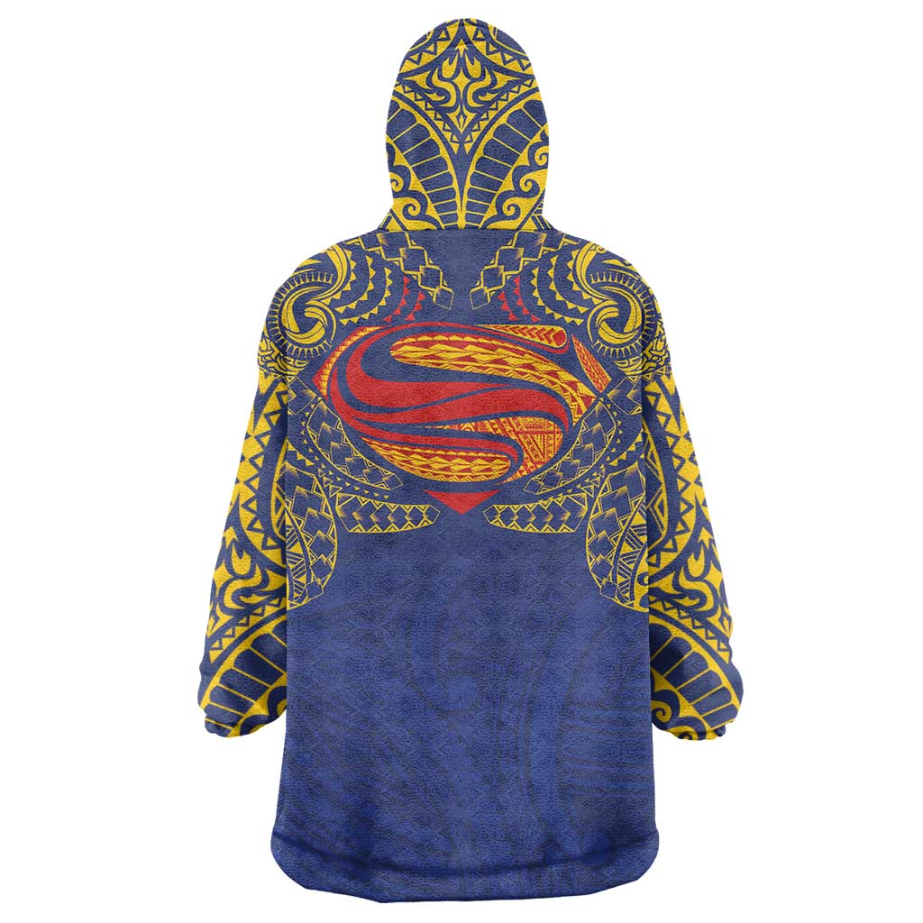 Super Samoan Traditional Tribal Art Tattoos Wearable Blanket Hoodie Blue Color LT03 - Polynesian Pride