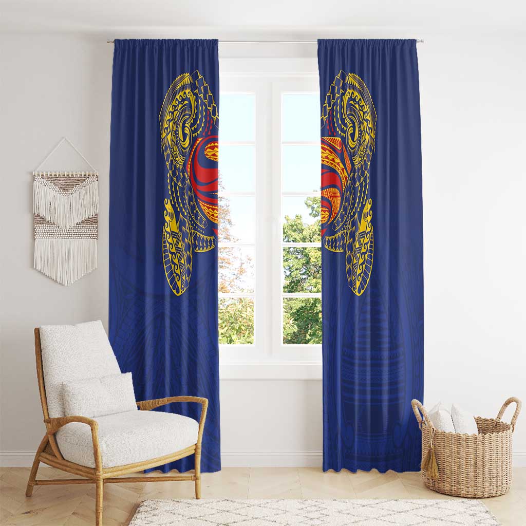 Super Samoan Traditional Tribal Art Tattoos Window Curtain Blue Color - Polynesian Pride