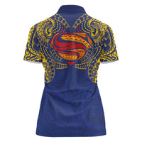 Super Samoan Traditional Tribal Art Tattoos Women Polo Shirt Blue Color - Polynesian Pride