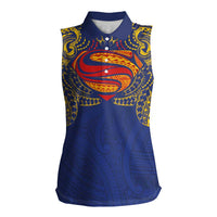 Super Samoan Traditional Tribal Art Tattoos Women Sleeveless Polo Shirt Blue Color LT03 Female Blue - Polynesian Pride