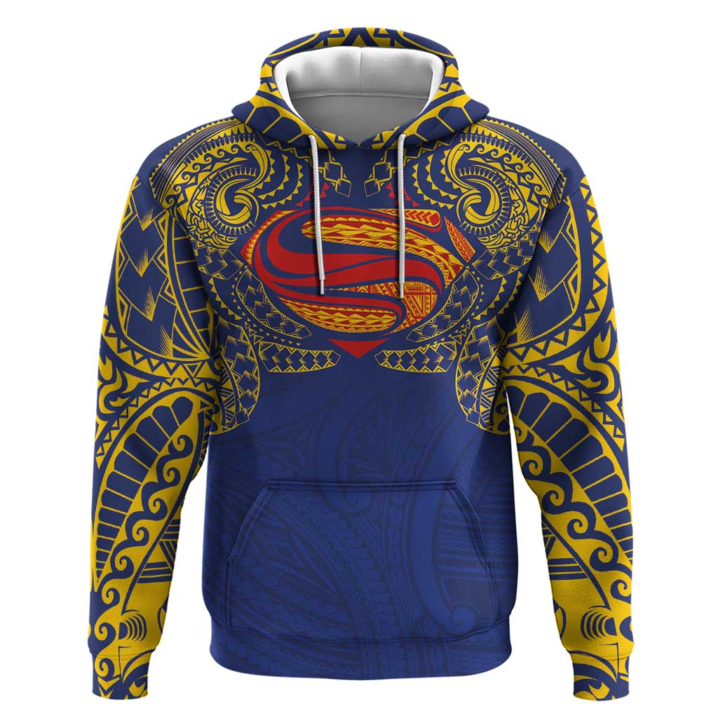 Super Samoan Traditional Tribal Art Tattoos Zip Hoodie Blue Color - Polynesian Pride
