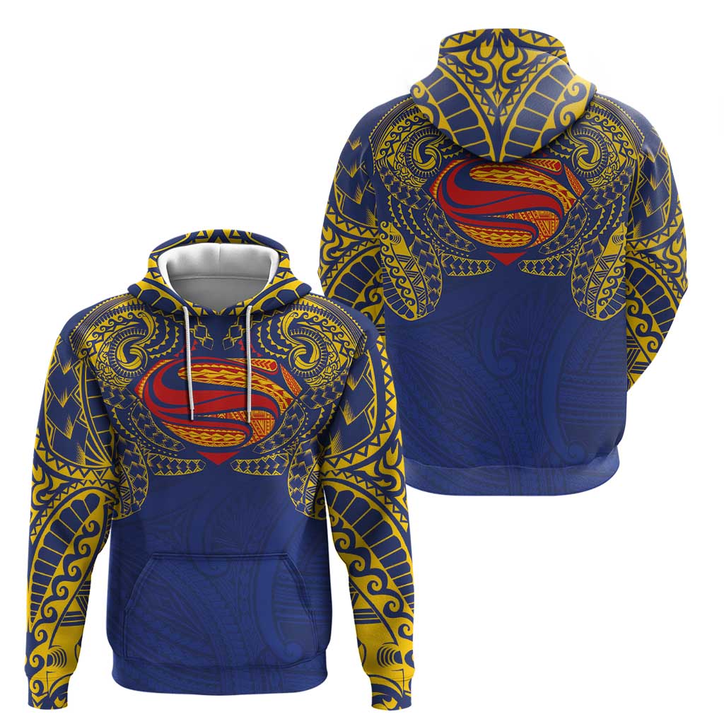 Super Samoan Traditional Tribal Art Tattoos Zip Hoodie Blue Color - Polynesian Pride