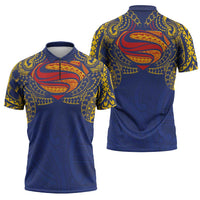 Super Samoan Traditional Tribal Art Tattoos Zipper Polo Shirt Blue Color LT03 - Polynesian Pride