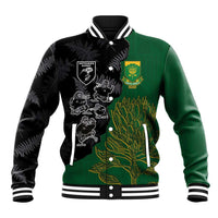 Custom Aotearoa South Africa Rugby Freedom Cup Baseball Jacket Kiwi Warriors Haka with King Protea Symbol - Polynesian Pride