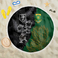 Aotearoa South Africa Rugby Freedom Cup Beach Blanket Kiwi Warriors Haka with King Protea Symbol LT03 One Size 150cm Green - Polynesian Pride