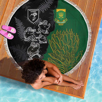 Aotearoa South Africa Rugby Freedom Cup Beach Blanket Kiwi Warriors Haka with King Protea Symbol LT03 - Polynesian Pride