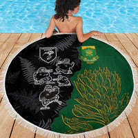 Aotearoa South Africa Rugby Freedom Cup Beach Blanket Kiwi Warriors Haka with King Protea Symbol LT03 - Polynesian Pride