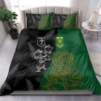 Aotearoa South Africa Rugby Freedom Cup Bedding Set Kiwi Warriors Haka with King Protea Symbol - Polynesian Pride