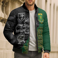 Custom Aotearoa South Africa Rugby Freedom Cup Bomber Puffer Jacket Kiwi Warriors Haka with King Protea Symbol - Polynesian Pride