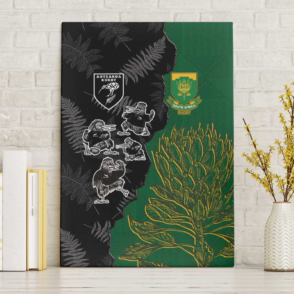 Aotearoa South Africa Rugby Freedom Cup Canvas Wall Art Kiwi Warriors Haka with King Protea Symbol LT03 Without Frame Green - Polynesian Pride