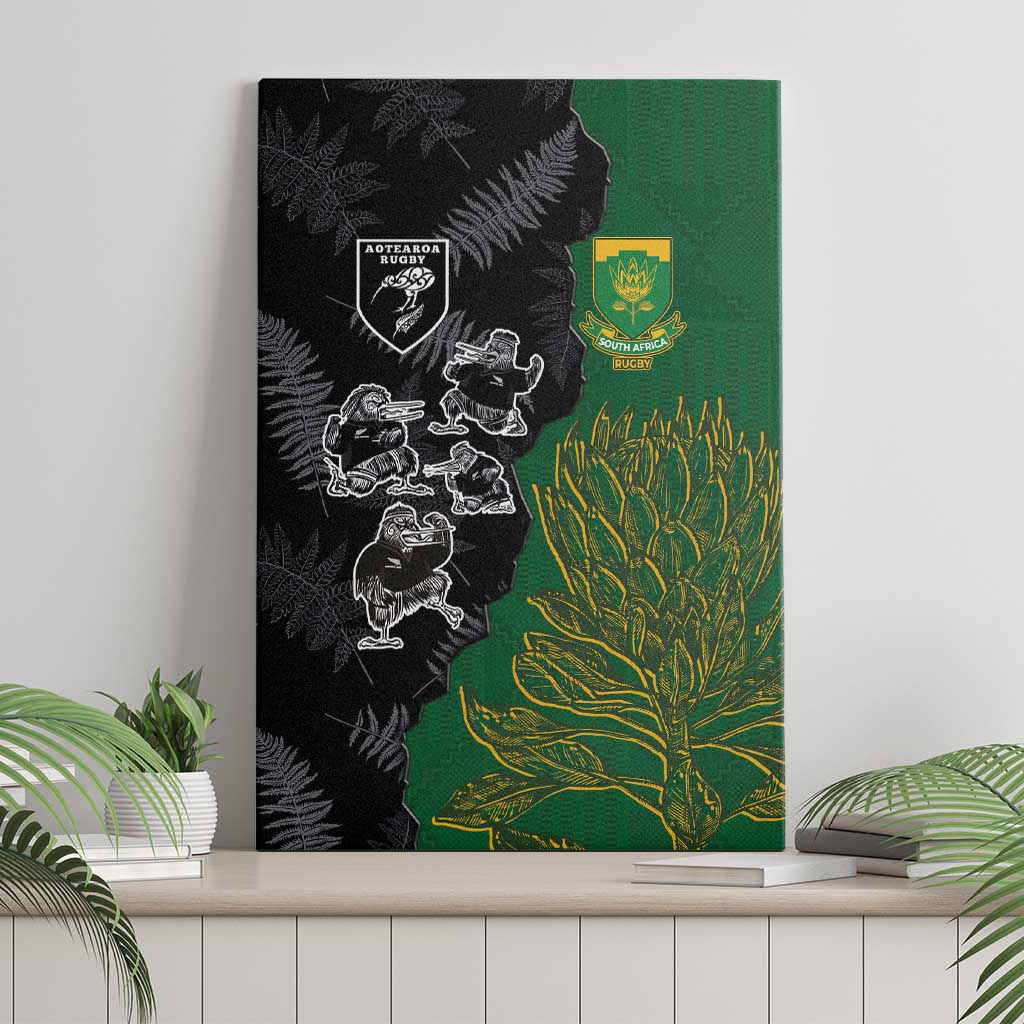 Aotearoa South Africa Rugby Freedom Cup Canvas Wall Art Kiwi Warriors Haka with King Protea Symbol LT03 - Polynesian Pride